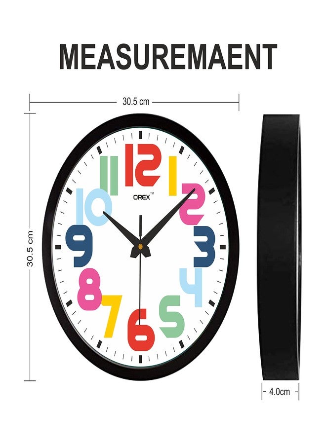 OREX 12 inch Round Shape Wall Clock Home/Kitchen/Living Room/Bedroom/Office, Black Multicolor (30.5 x 30.5 x 4 cm) - Image 3
