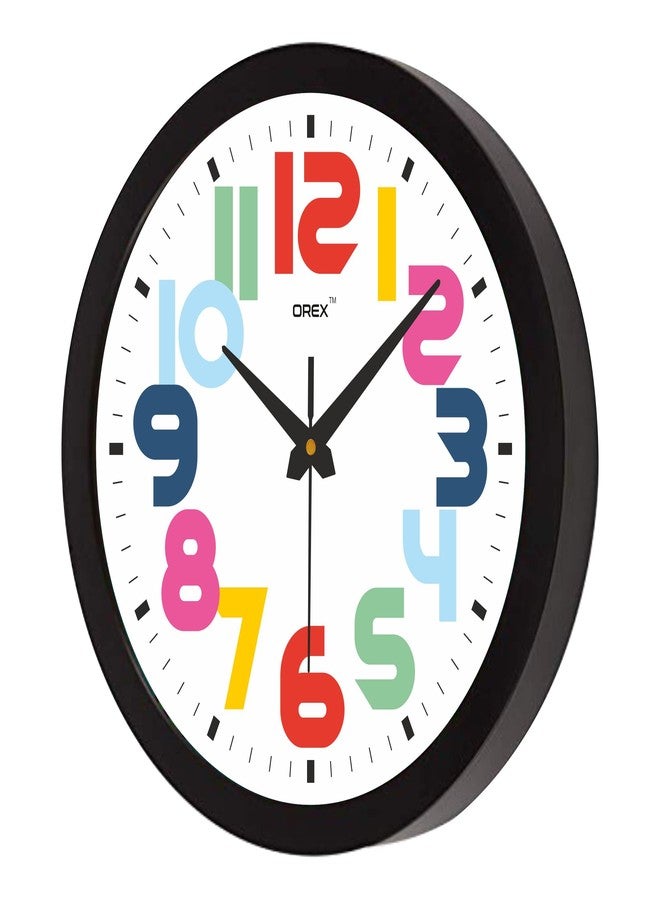 OREX 12 inch Round Shape Wall Clock Home/Kitchen/Living Room/Bedroom/Office, Black Multicolor (30.5 x 30.5 x 4 cm) - Image 2