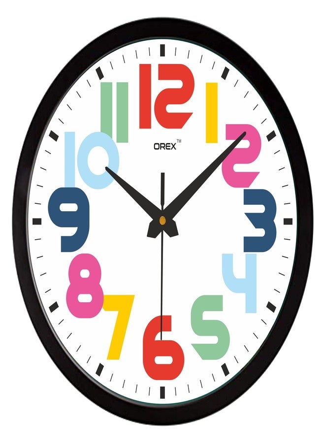 OREX 12 inch Round Shape Wall Clock Home/Kitchen/Living Room/Bedroom/Office, Black Multicolor (30.5 x 30.5 x 4 cm) - Image 1