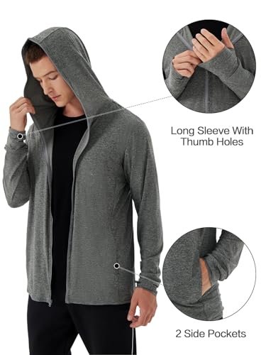 Woitury Mens Zip Up UPF 50+ Sun Protection Long Sleeve Hoodie Shirt Outdoor UV Fishing Shirts for Workout, Running, Fishing, Hiking Dark gray 5XL - Image 5
