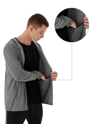 Woitury Mens Zip Up UPF 50+ Sun Protection Long Sleeve Hoodie Shirt Outdoor UV Fishing Shirts for Workout, Running, Fishing, Hiking Dark gray 5XL - Image 4