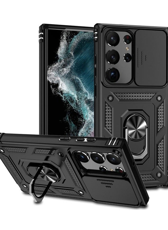 TEAM LUXURY - Samsung Galaxy S24Ultra Case, Slide Camera Cover, Built in Rotate Ring Kickstand, Heavy Duty Shockproof Protective Case - Image 1
