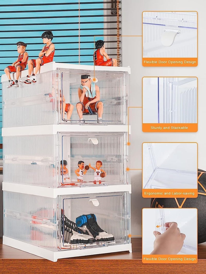 WAQIF Drop Front Shoe Organizer Storage Box No Assembly Stackable Shoe Storage Bins with Clear Door Free Standing Shoe Shelf Cabinet with Lids Plastic Shoe Rack for Closet Entryway Set of 3Tier - Image 5