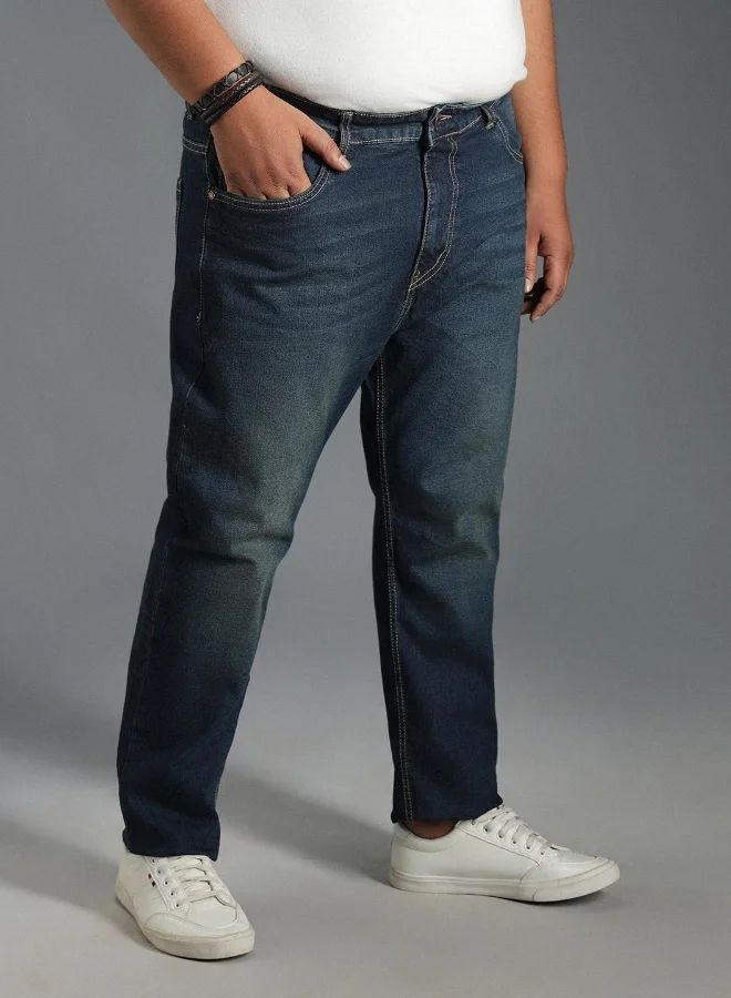 HIGH STAR  Men's Indigo 100% Cotton Bleached Full Length Tapered Fit Jeans for Men | Best Price UAE
