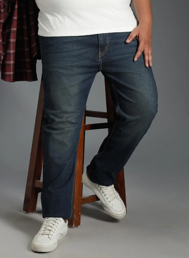 Men's Indigo 100% Cotton Bleached Full Length Tapered Fit Jeans