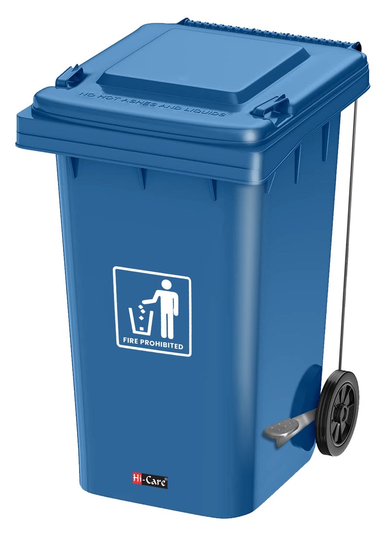 Hi Care Plastic Garbage Bin 120 Litre with wheel and pedal - Heavy Duty Kitchen Dust Bin Outdoor Recycle Trash Can Large Industrial Waste bin Trash bin (Blue)  - Image 1