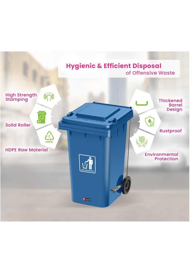 Hi Care Plastic Garbage Bin 120 Litre with wheel and pedal - Heavy Duty Kitchen Dust Bin Outdoor Recycle Trash Can Large Industrial Waste bin Trash bin (Blue)  - Image 3