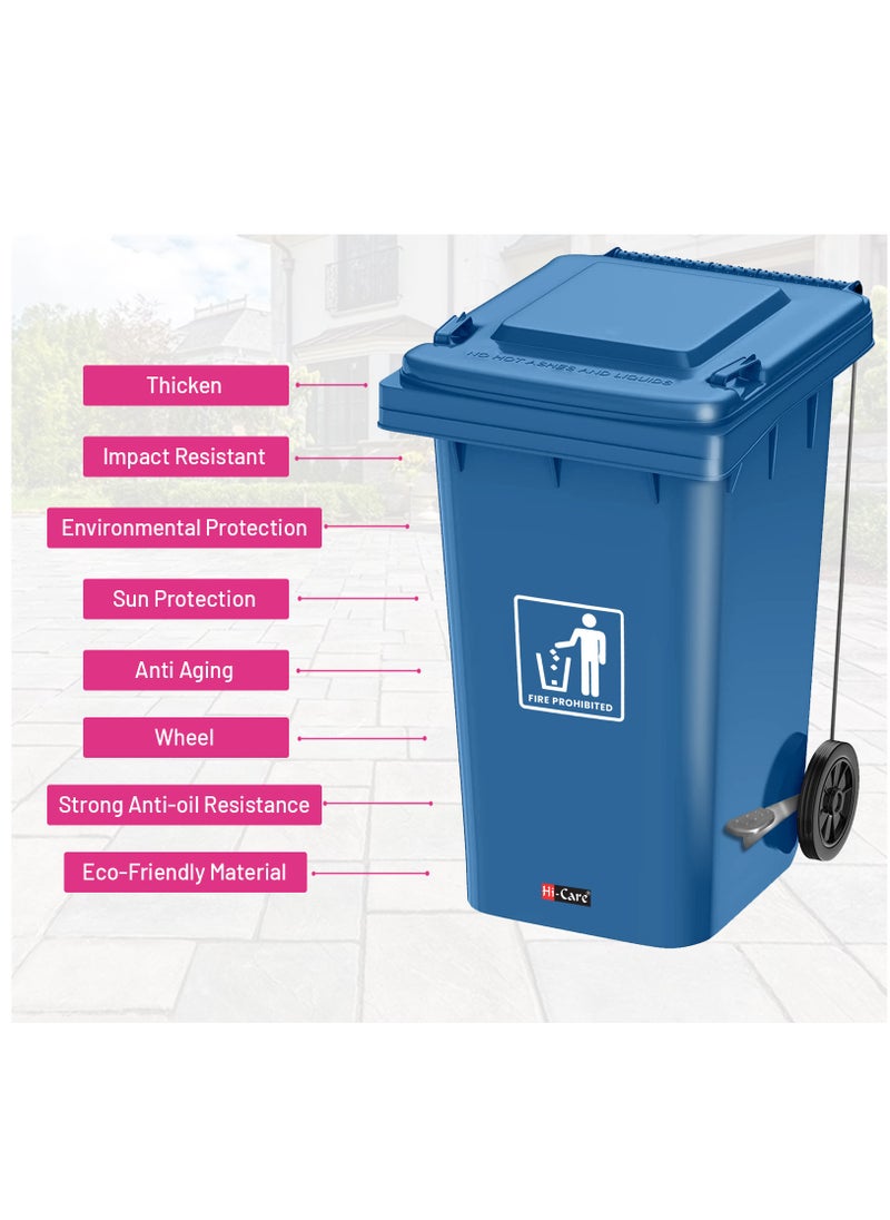 Hi Care Plastic Garbage Bin 120 Litre with wheel and pedal - Heavy Duty Kitchen Dust Bin Outdoor Recycle Trash Can Large Industrial Waste bin Trash bin (Blue)  - Image 5