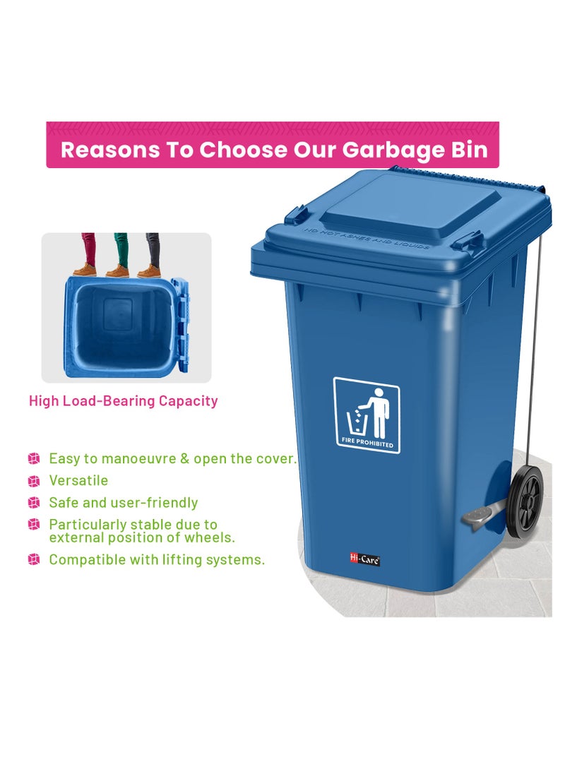 Hi Care Plastic Garbage Bin 120 Litre with wheel and pedal - Heavy Duty Kitchen Dust Bin Outdoor Recycle Trash Can Large Industrial Waste bin Trash bin (Blue)  - Image 4