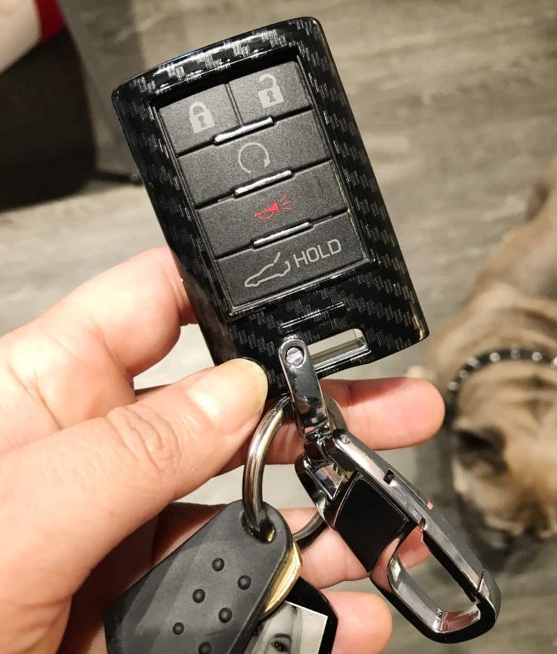 iJDMTOY Glossy Black Carbon Fiber Finish Exact Fit Key Fob Shell Cover w/Keychain For Cadillac ATS CTS DTS XTS SRX STS Escalade or Chevrolet C7 Corvette, etc - Image 5