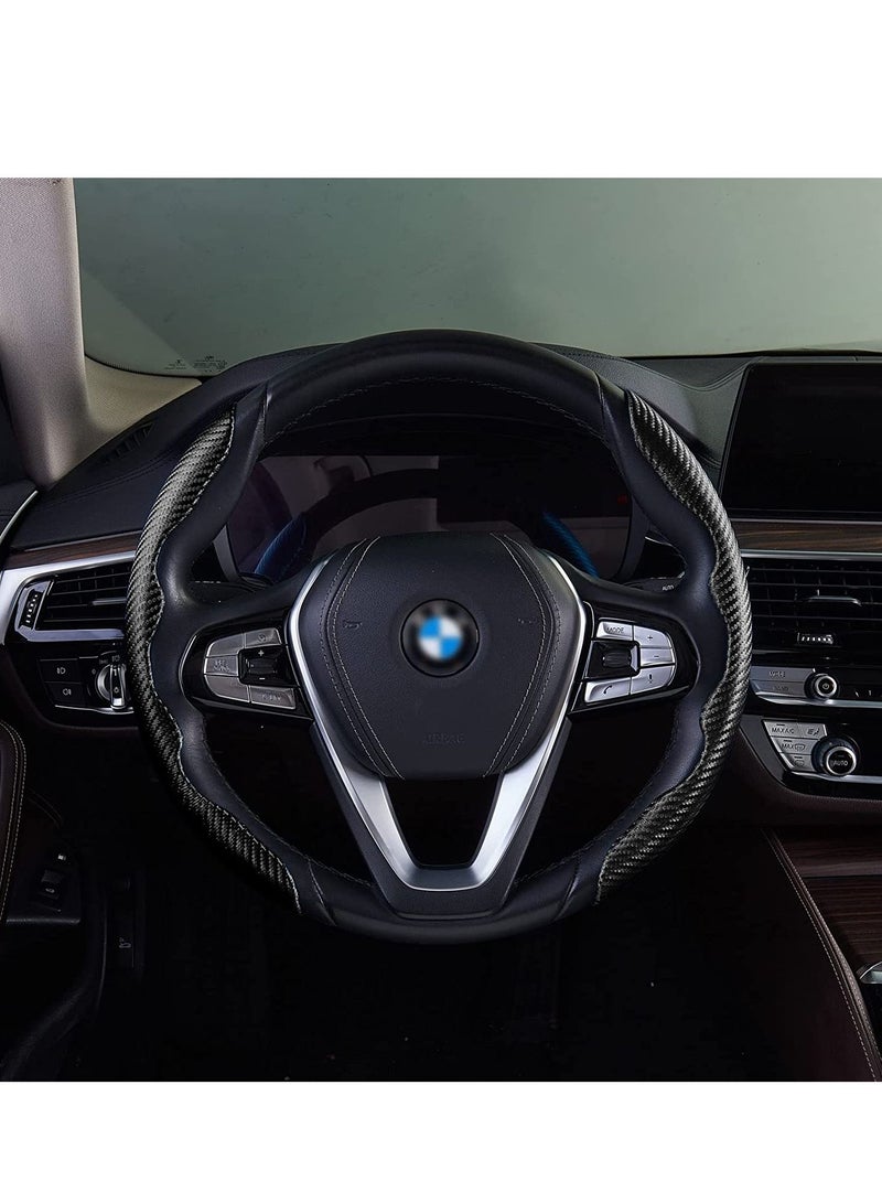 MIXDE New Carbon Fiber Texture Steering Wheel Cover for Women&Man,Safe and Non Slip Car Accessory,Universal Fit 99% Car Wheel Protector (Black) - Image 2