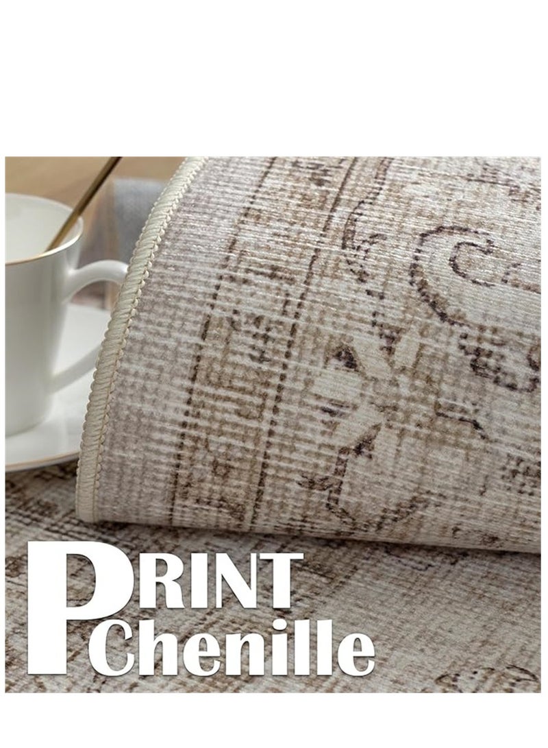 Washable Carpet, Modern Non-Slip Area Rugs with Print Boho, Home Decor Thin Vintage Floor Carpet Indoor Mat Floral Print Rugs for Living Room Bedroom Dining Room Office (Black 160*220cm) ﻿ - Image 3