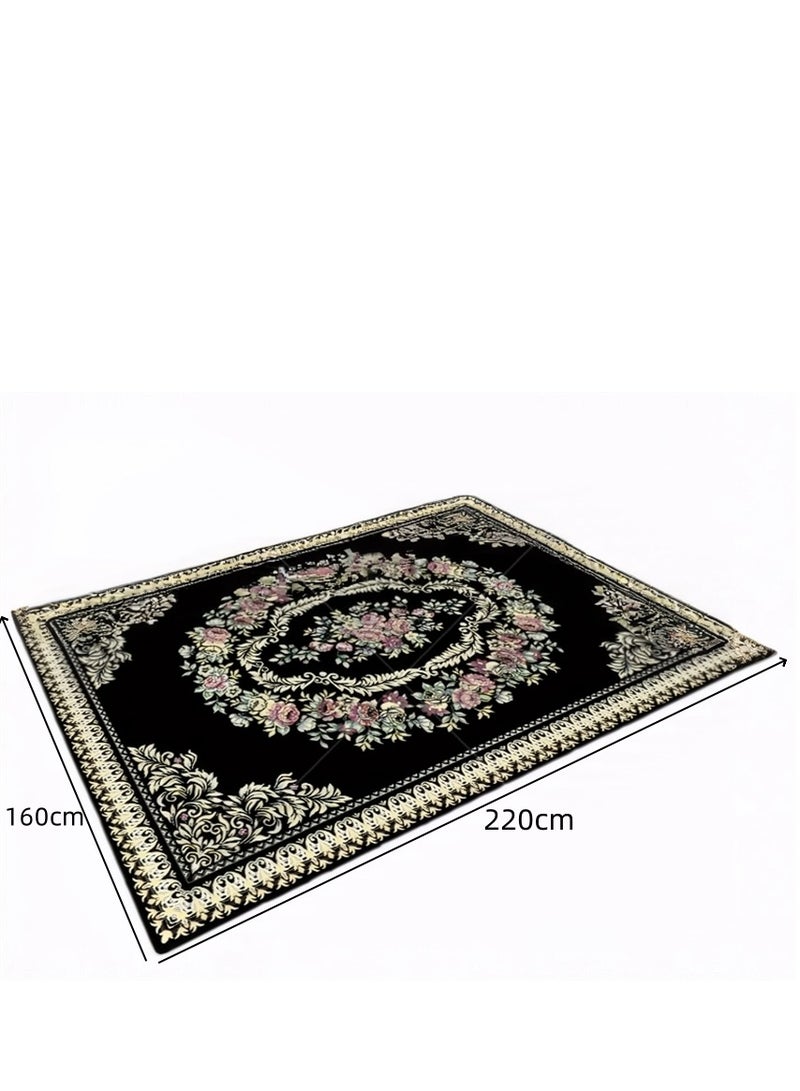 Washable Carpet, Modern Non-Slip Area Rugs with Print Boho, Home Decor Thin Vintage Floor Carpet Indoor Mat Floral Print Rugs for Living Room Bedroom Dining Room Office (Black 160*220cm) ﻿ - Image 5