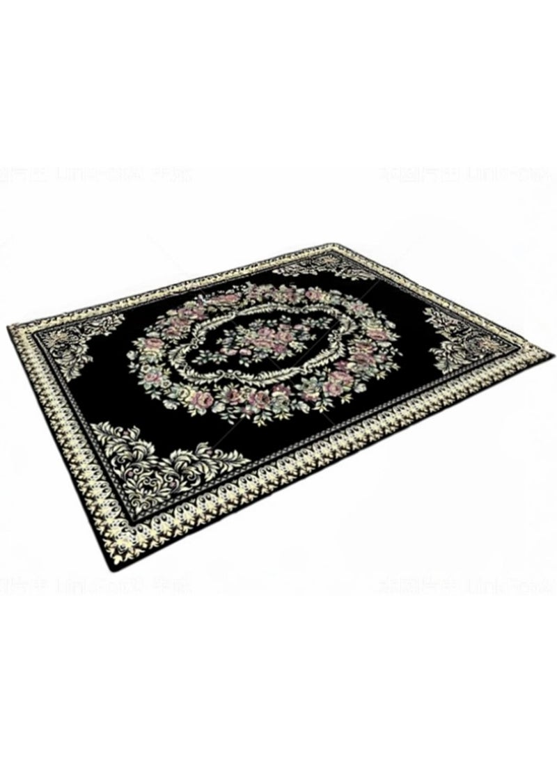 Washable Carpet, Modern Non-Slip Area Rugs with Print Boho, Home Decor Thin Vintage Floor Carpet Indoor Mat Floral Print Rugs for Living Room Bedroom Dining Room Office (Black 160*220cm) ﻿ - Image 2