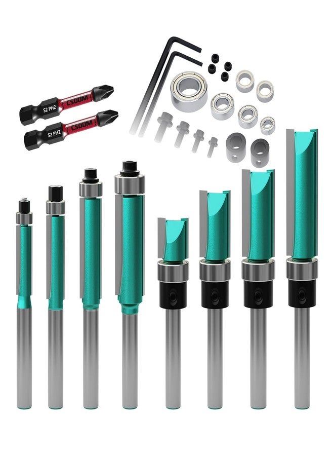 CSOOM 8PCS Router Bits , 4 Flush Trim Router Bits , 4 Pattern Flush Trim Router Bits , with 2 Impact Magnetic Bits , 6 Bearings , 2 Wrenches, Ideal for Cutting on Wooden Materials - Image 1