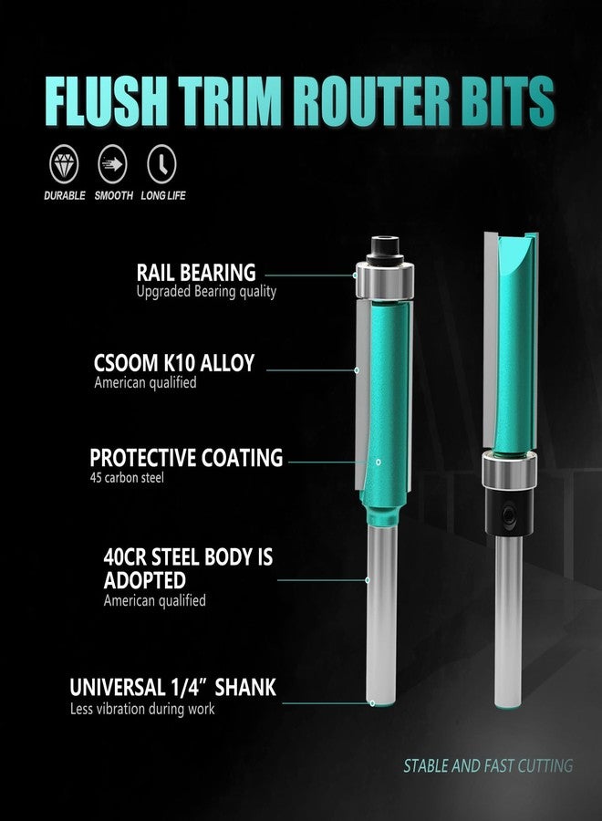 CSOOM 8PCS Router Bits , 4 Flush Trim Router Bits , 4 Pattern Flush Trim Router Bits , with 2 Impact Magnetic Bits , 6 Bearings , 2 Wrenches, Ideal for Cutting on Wooden Materials - Image 3