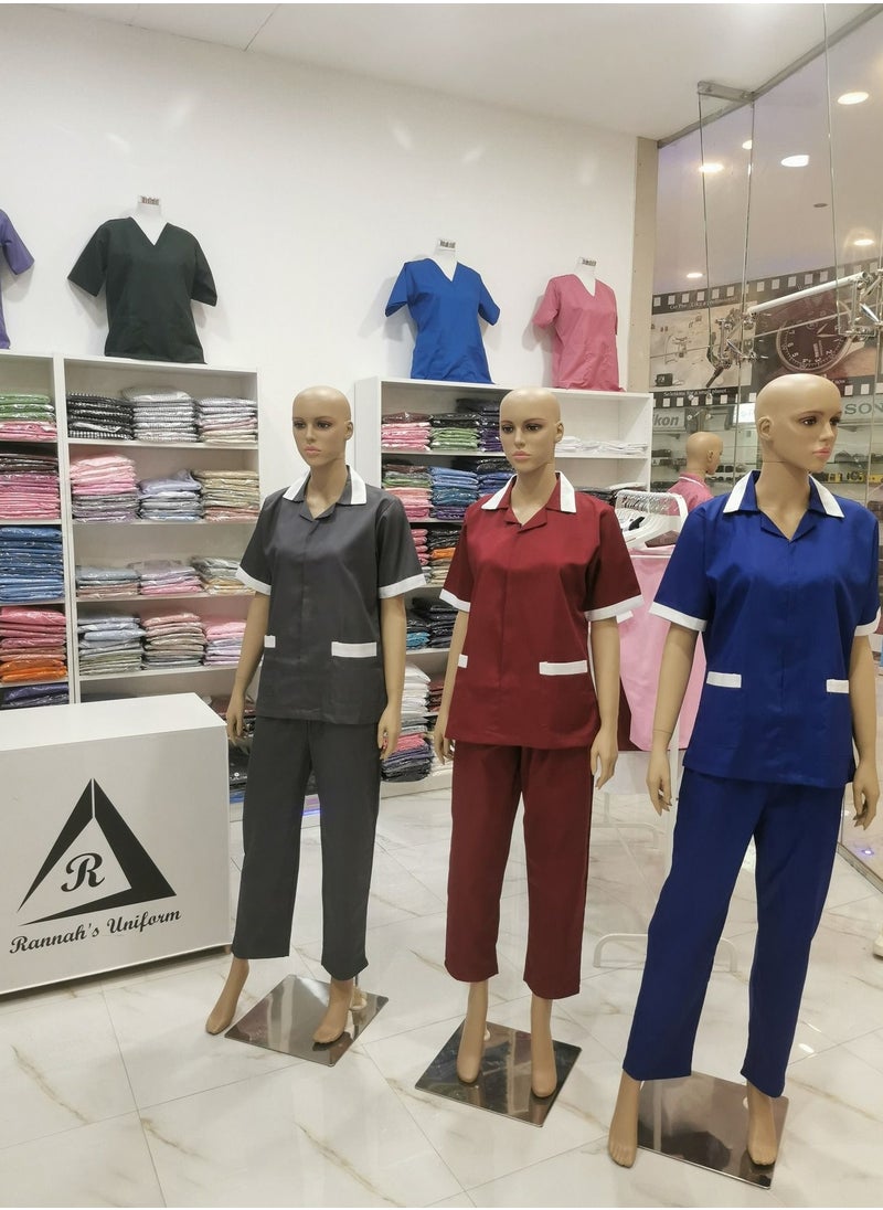 Rannah's Closet Maid Uniform with Zipper Top and Pants Royal Blue Domestic Helper Uniform  - Image 4