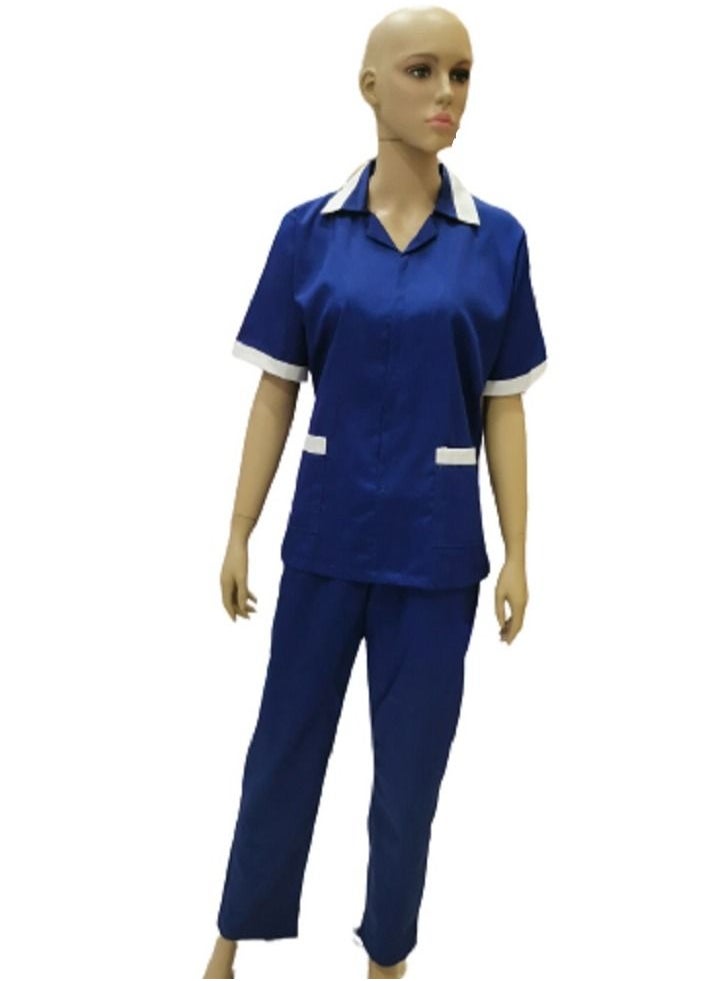 Rannah's Closet Maid Uniform with Zipper Top and Pants Royal Blue Domestic Helper Uniform  - Image 1