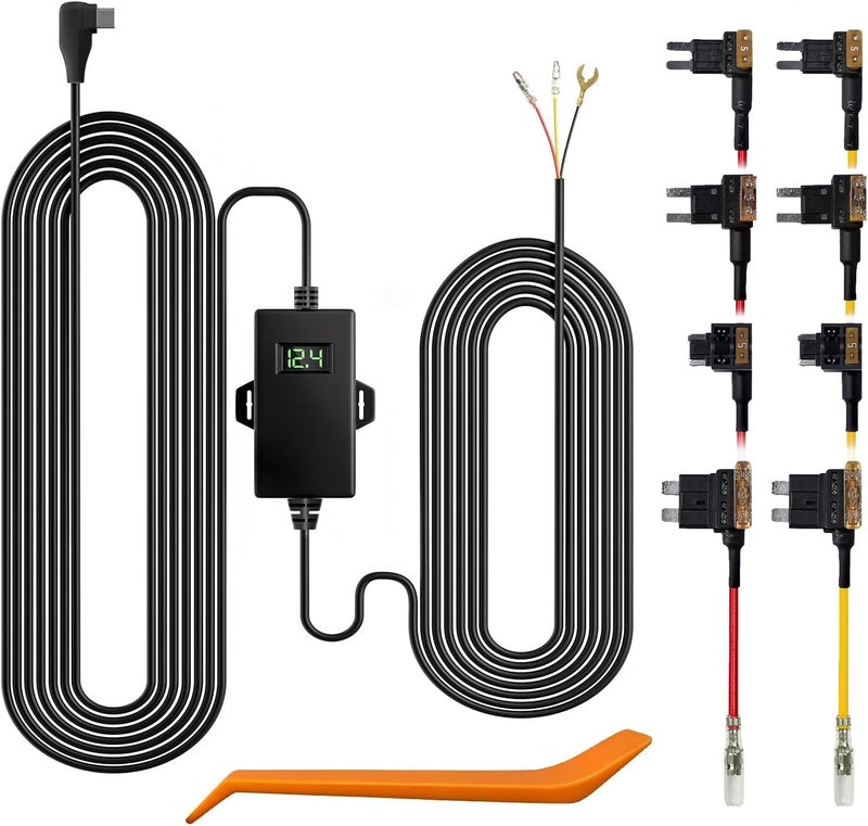 WOLFBOX Type C ACC Hardwire Kit for G840S/G850/M40/i07/i17/X5/X3, Hard Wire Car Charger Cable Kit 12V- 24V to 5V for Dash Cameras with Battery Drain Protection - Image 1