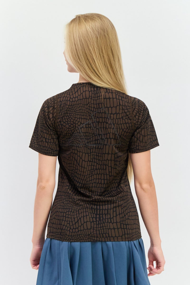 Adidas Women Sportswear Fit Short Sleeves Running Top, Brown - Image 3