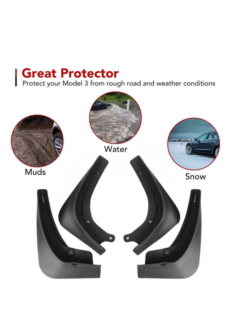 Generic Mud Flaps Splash Guards Fender for Tesla Model 3, Front Rear Mudguard Kit Auto Fender Mudflaps with Screws Full Protection Customized No Need to Drill Holes Set of 4  - Image 3