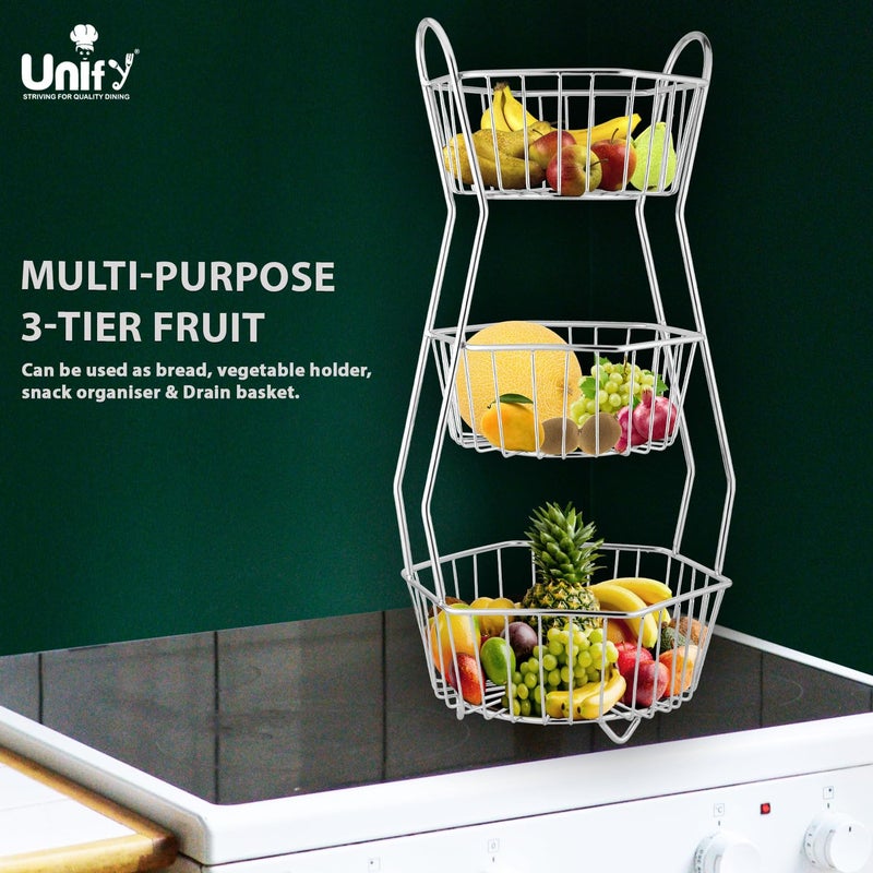 Unify Stainless Steel 3 Tier Fruit Basket For Dining Table Fruit Bowl Vegetable Baskets For Kitchen Stand For Kitchen Counter Top Racks Hexa - Image 2