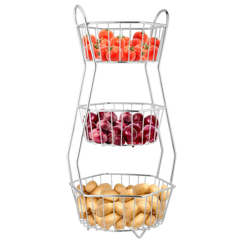 Unify Stainless Steel 3 Tier Fruit Basket For Dining Table Fruit Bowl Vegetable Baskets For Kitchen Stand For Kitchen Counter Top Racks Hexa - Image 5