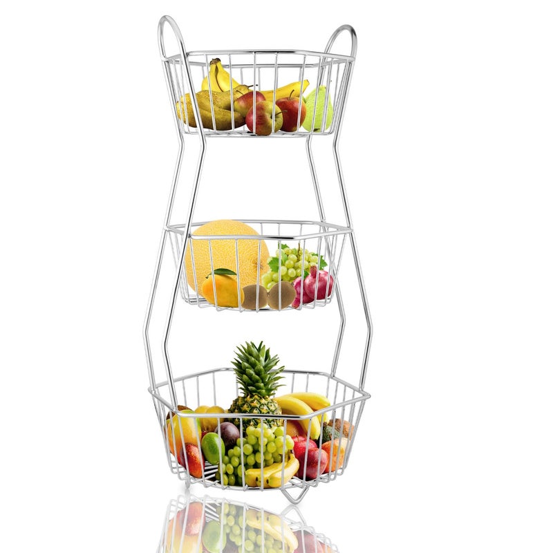 Unify Stainless Steel 3 Tier Fruit Basket For Dining Table Fruit Bowl Vegetable Baskets For Kitchen Stand For Kitchen Counter Top Racks Hexa - Image 1