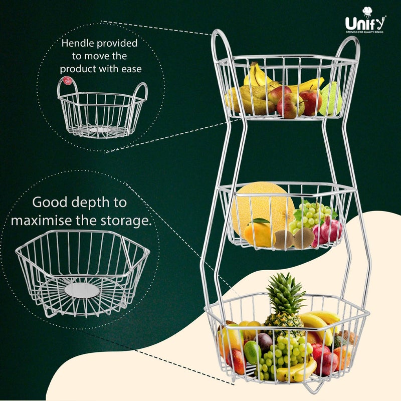 Unify Stainless Steel 3 Tier Fruit Basket For Dining Table Fruit Bowl Vegetable Baskets For Kitchen Stand For Kitchen Counter Top Racks Hexa - Image 3