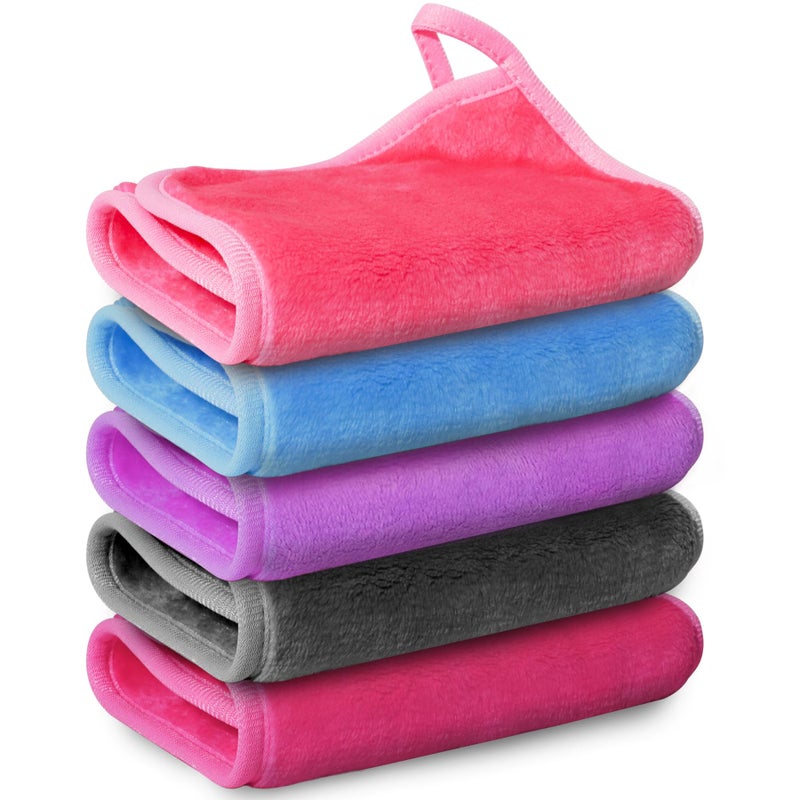Nugilla Makeup Remover Cloth 5 Packs Reusable Microfiber Makeup Remover Towels Face Towel for Women
