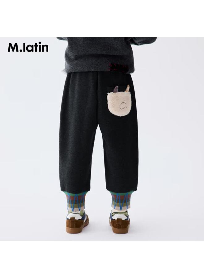 M.latin Kids Pants 25 Winter New Boys Girls Toddler Plush Knit Long Pants With Hugging Beast Carrot Design - Image 1