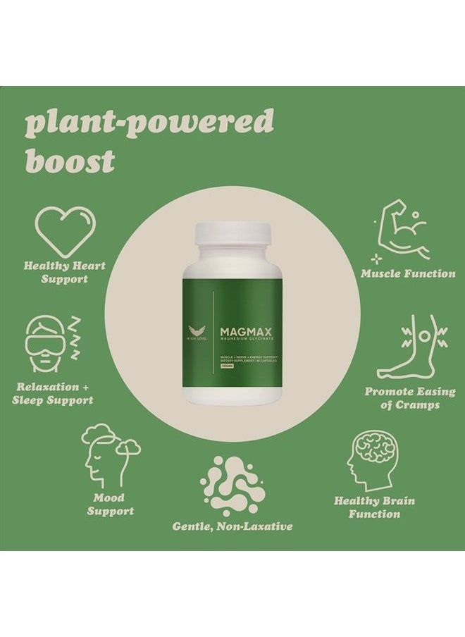 high level MagMax Magnesium Glycinate with 275mg of Magnesium per Serving | 90 Vegan Capsules for Immune, Mood and Sleep Support, Bone Health, Muscle Recovery and Relaxation for Men and Women  - Image 2