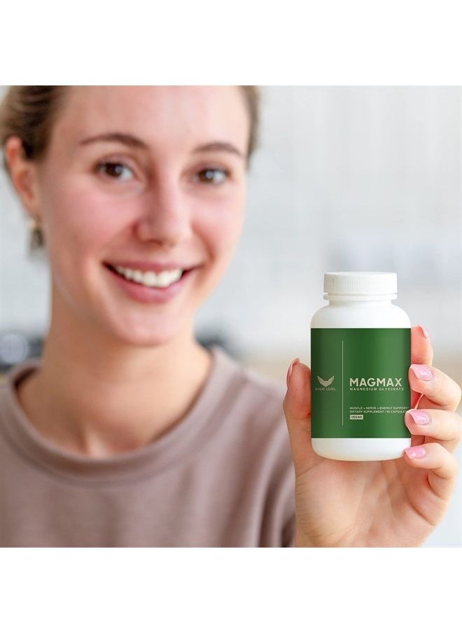 high level MagMax Magnesium Glycinate with 275mg of Magnesium per Serving | 90 Vegan Capsules for Immune, Mood and Sleep Support, Bone Health, Muscle Recovery and Relaxation for Men and Women  - Image 3