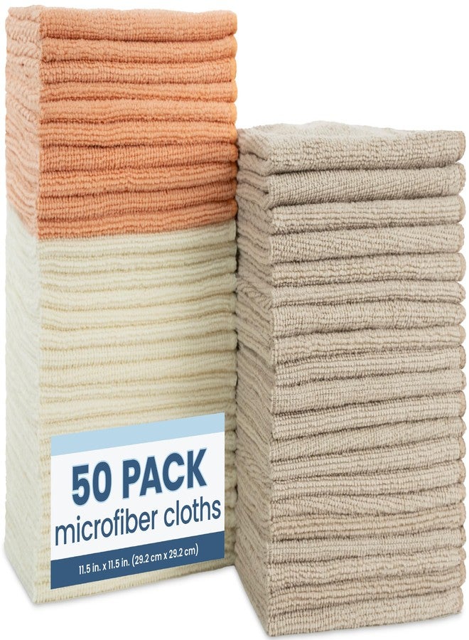 S&T INC. 50 Pack Microfiber Cleaning Cloth, Bulk Towels for Home, Reusable Microfiber Towels for Cars, Cleaning Rags, Neutral Coral, 11.5 Inches x 11.5 Inches, 50 Count - Image 1