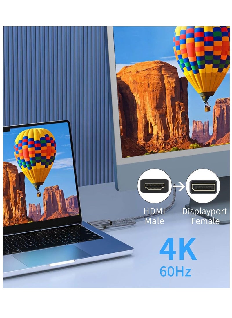 محول HDMI إلى DisplayPort 4k@60Hz، كابل محول ذكر إلى أنثى HDMI إلى DP 1.2 مع طاقة USB للشاشة والكمبيوتر وPS4 وسرعة عالية ومتوافق مع HDCP2.2، 0.65 قدم، 0.2 متر، غير ثنائي الاتجاه - Image 4