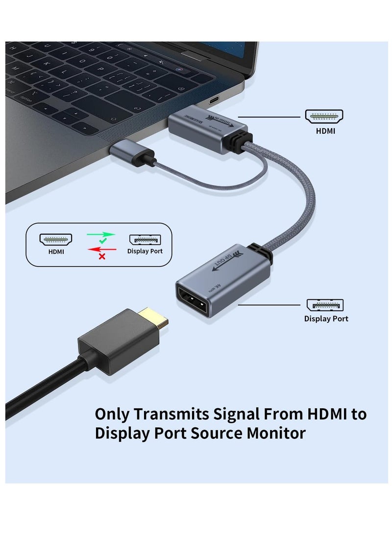 محول HDMI إلى DisplayPort 4k@60Hz، كابل محول ذكر إلى أنثى HDMI إلى DP 1.2 مع طاقة USB للشاشة والكمبيوتر وPS4 وسرعة عالية ومتوافق مع HDCP2.2، 0.65 قدم، 0.2 متر، غير ثنائي الاتجاه - Image 3