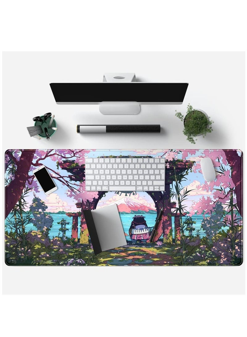SOLARAE Pink Japan Desk Pad Anime Gaming Green Mouse Pad Large Mouse Pad For Desk Computer Pc Laptop Office Decor For Women, Anime Mouse Keyboard Pad Stitched Edges Non-Slip Rubber Mat Desk Pad, 31.5x15.7 In - Image 4