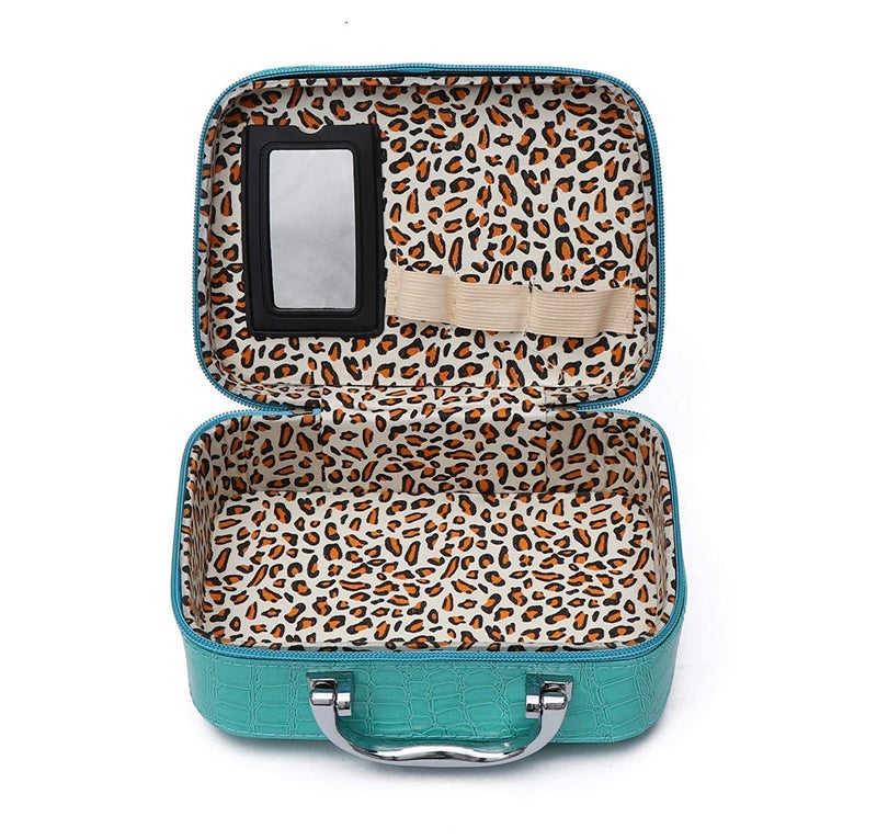 ERHETUS Latest Stylish Makeup Bag for Women | Jewellery Organizer & Cosmetic Storage Box | Toiletry Bags with Compact Magnifying Mirror for Travel - Sky Blue - Image 2