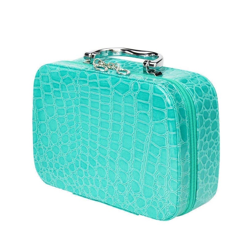 ERHETUS Latest Stylish Makeup Bag for Women | Jewellery Organizer & Cosmetic Storage Box | Toiletry Bags with Compact Magnifying Mirror for Travel - Sky Blue - Image 1