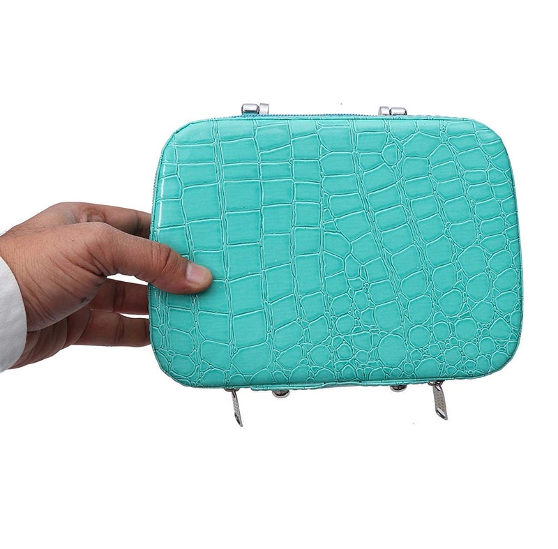 ERHETUS Latest Stylish Makeup Bag for Women | Jewellery Organizer & Cosmetic Storage Box | Toiletry Bags with Compact Magnifying Mirror for Travel - Sky Blue - Image 3