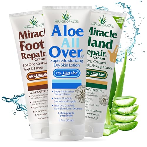 Miracle of Aloe 3-pack Assortment, includes 1 ounce tubes each of Miracle Foot Repair, Miracle Hand Repair and Aloe All Over - Image 1