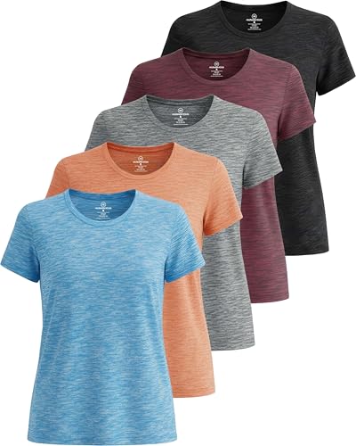 REALESSENTIALS Real Essentials 5 Pack: Women's Short Sleeve T-Shirts Workout Tops Fitness Pilates Gym Activewear Athletic (Plus Available), Set 2, XL, Pack of 5 - Image 1