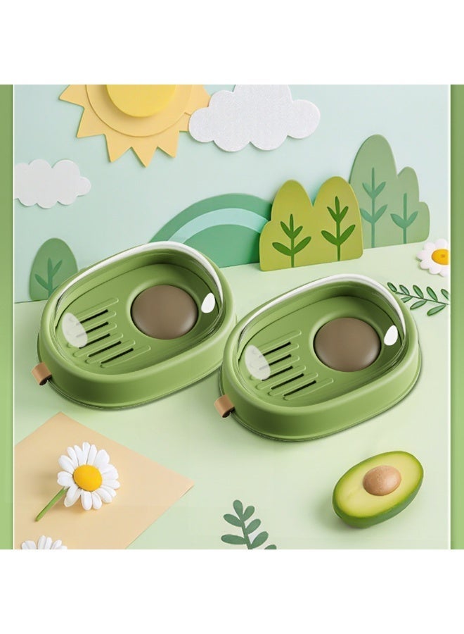 1pcs Cute Avocado Shaped Soap Dish with Drain Tray & Dust Cover, Detachable Double Layer Soap Holder, Draining Water Bar Soap Storage Box, Portable Bathroom Countertop Soap Organizer, Light Green Minimalist Wash Accessory Decor - Image 3
