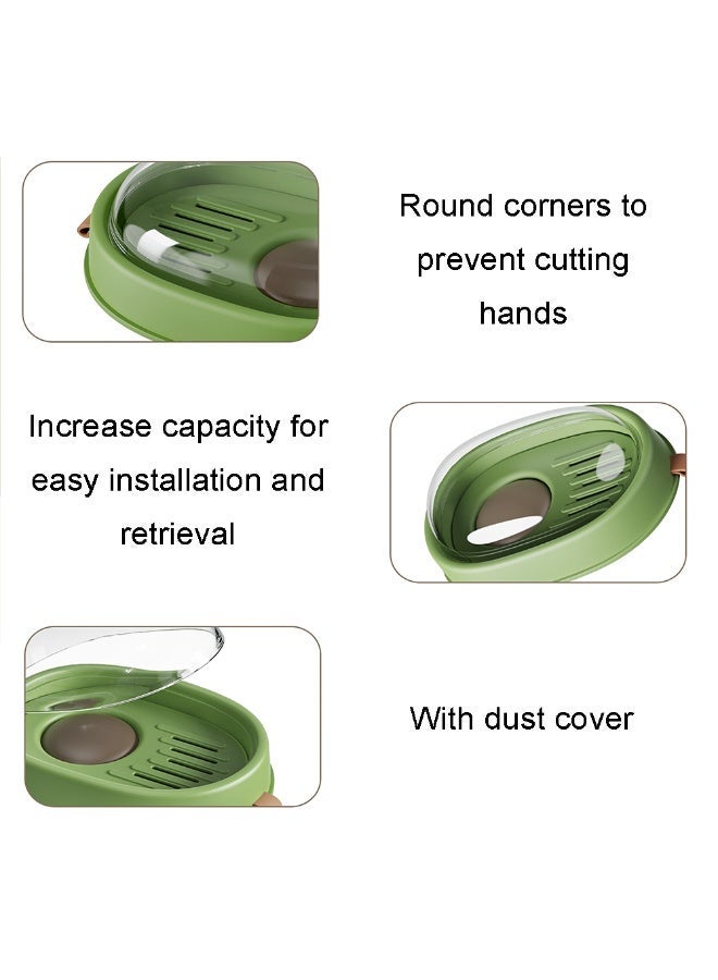 1pcs Cute Avocado Shaped Soap Dish with Drain Tray & Dust Cover, Detachable Double Layer Soap Holder, Draining Water Bar Soap Storage Box, Portable Bathroom Countertop Soap Organizer, Light Green Minimalist Wash Accessory Decor - Image 2
