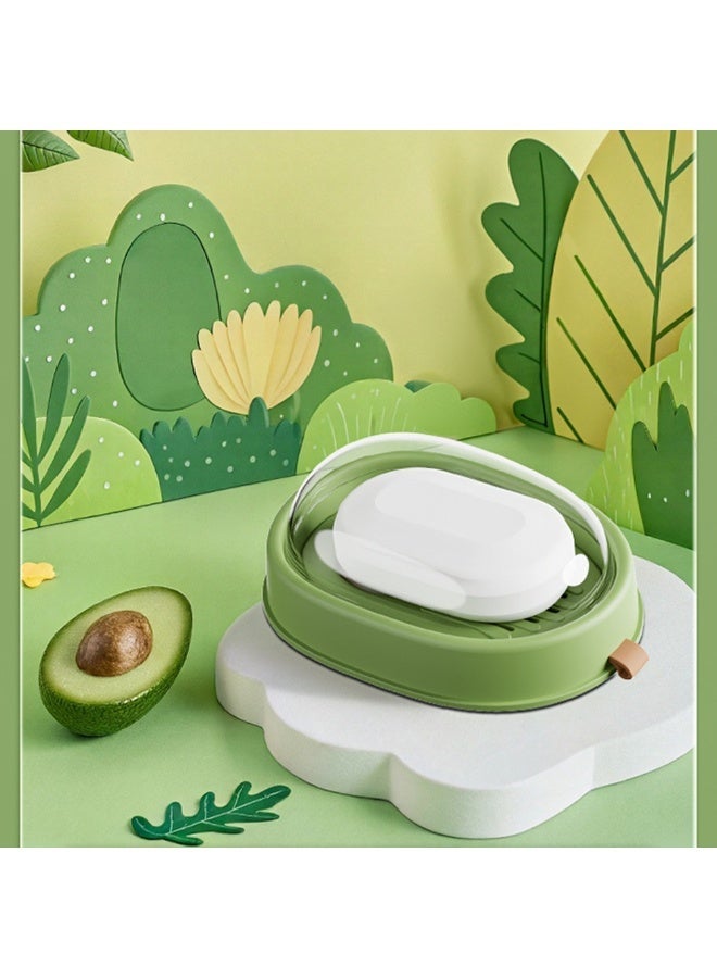 1pcs Cute Avocado Shaped Soap Dish with Drain Tray & Dust Cover, Detachable Double Layer Soap Holder, Draining Water Bar Soap Storage Box, Portable Bathroom Countertop Soap Organizer, Light Green Minimalist Wash Accessory Decor - Image 1
