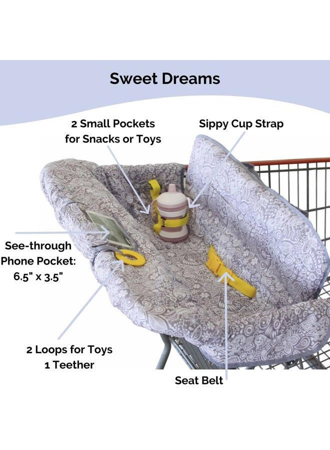 suessie Shopping Cart Cover for Baby or Toddler | 2-in-1 High Chair Cover | Compact Universal Fit | Unisex for Boy or Girl | Includes Carry Bag | Machine Washable | Fits Restaurant Highchair | Sweet Dreams - Image 3