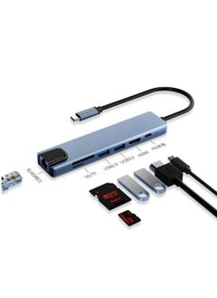 Generic USB C Hub 7 in 1 Type C Adapter to HDMI Ethernet RJ45 1Gbps Speed ​​100W Power Delivery 2 Data 3.0 Ports SD &&& TF Card Reader Compatible with MacBook Pro Air and Other Devices Rohza Multicolor  - Image 1