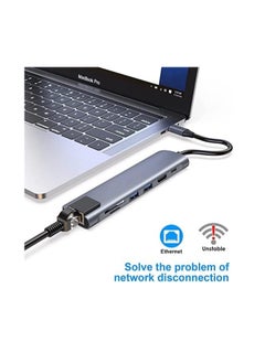 Generic USB C Hub 7 in 1 Type C Adapter to HDMI Ethernet RJ45 1Gbps Speed ​​100W Power Delivery 2 Data 3.0 Ports SD &&& TF Card Reader Compatible with MacBook Pro Air and Other Devices Rohza Multicolor  - Image 5