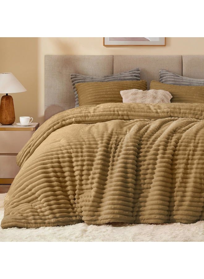 BEDELITE Fleece Full Comforter Set -Super Soft & Warm Fluffy Brown Bedding, Luxury Fuzzy Heavy Bed Set for Winter with 2 Pillow Cases - Image 1