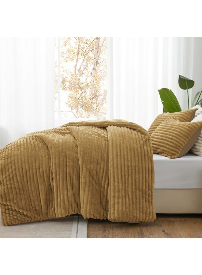 BEDELITE Fleece Full Comforter Set -Super Soft & Warm Fluffy Brown Bedding, Luxury Fuzzy Heavy Bed Set for Winter with 2 Pillow Cases - Image 2